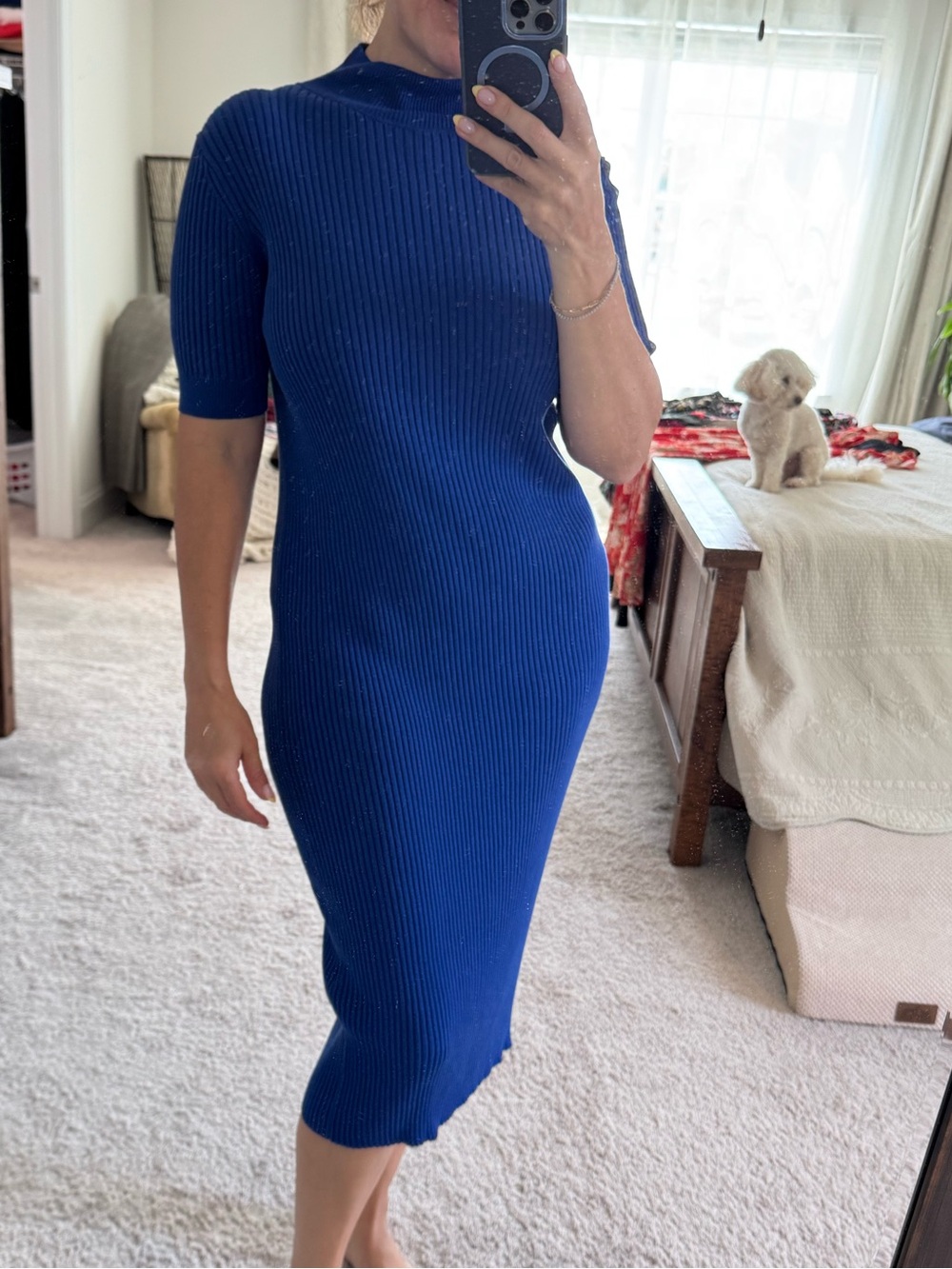 COS Blue Ribbed Knit Midi Dress